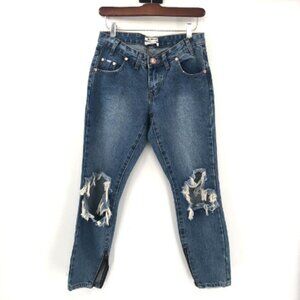 ONE TEASPOON Freebirds Jeans Distressed Ripped Knees Zip Ankle Rigid Denim 25